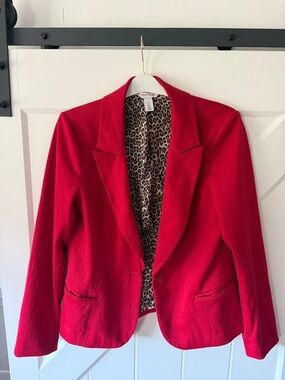 White House Black Market Red Blazer with Leopard-Print Lining